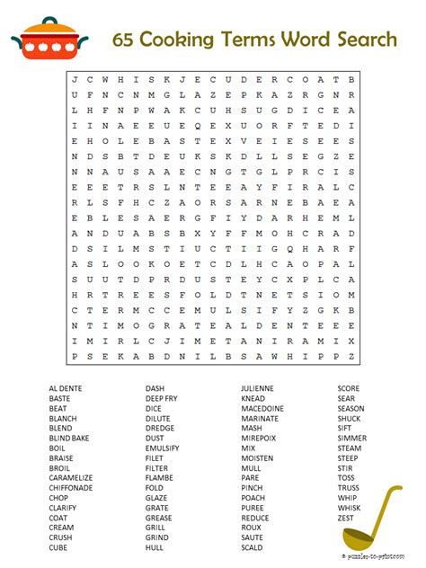Cooking Terms Word Search A challenging printable puzzle with more than 60. . 65 cooking terms word search key